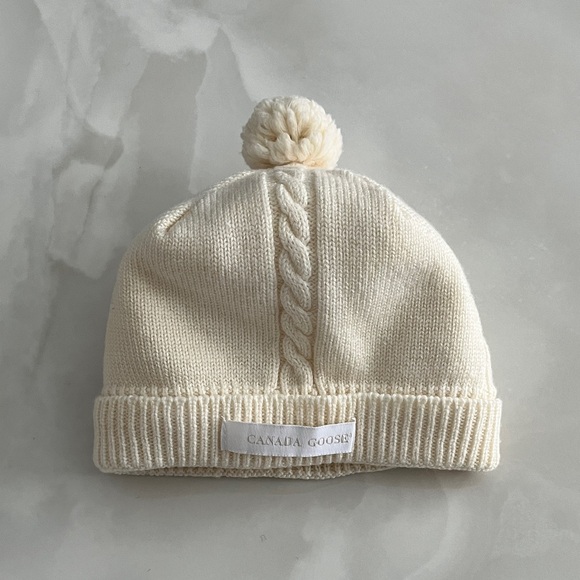 Canada Goose Other - Canada Goose Merino Wool Winter Toque Ivory Cable Knit Beanie Pom-Pom Child Hat.